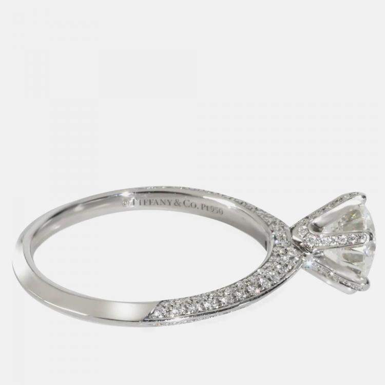 Pre Owned Tiffany & Co. Pave Tiffany Setting Platinum 1.44 ct Diamond Engagement Ring EU 57