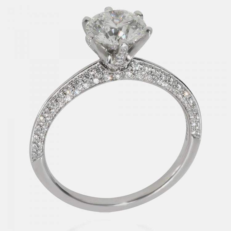Pre Owned Tiffany & Co. Pave Tiffany Setting Platinum 1.44 ct Diamond Engagement Ring EU 57