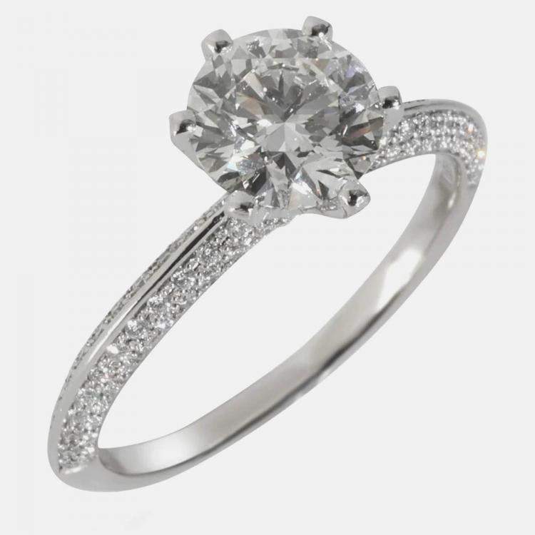 Pre Owned Tiffany & Co. Pave Tiffany Setting Platinum 1.44 ct Diamond Engagement Ring EU 57