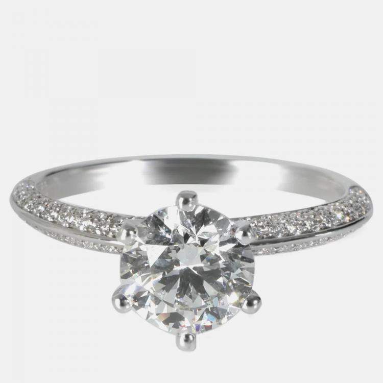 Pre Owned Tiffany & Co. Pave Tiffany Setting Platinum 1.44 ct Diamond Engagement Ring EU 57