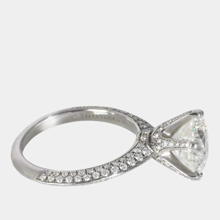 Pre Owned Tiffany & Co. Pave Solitaire 2.57 ct Diamond Platinum Engagement Ring EU 49