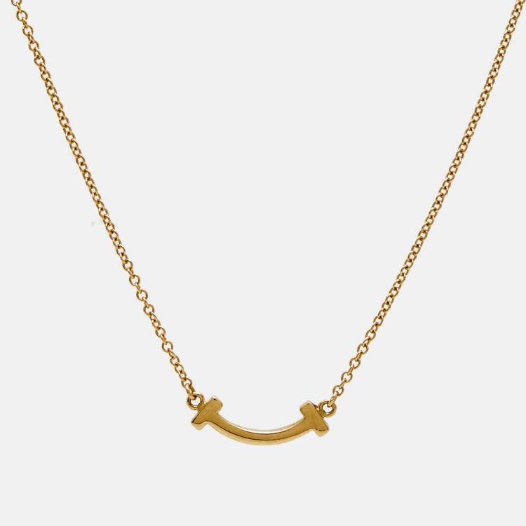 Pre Owned Tiffany & Co. T Smile 18k Yellow Gold Mini Model Necklace