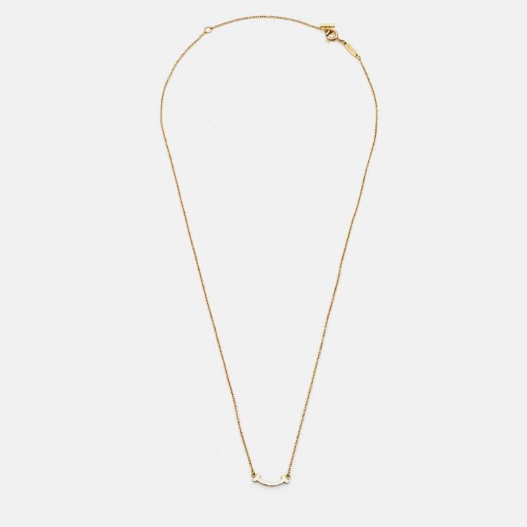 Pre Owned Tiffany & Co. T Smile 18k Yellow Gold Mini Model Necklace