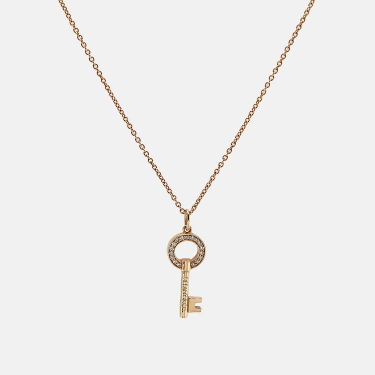 Pre Owned Tiffany & Co. Tiffany Keys Diamonds 18k Rose Gold Mini Model Necklace