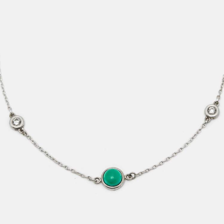 Pre Owned Tiffany & Co. Elsa Peretti Color By the Yard Diamonds Turquoise Sterling Silver Bracelet