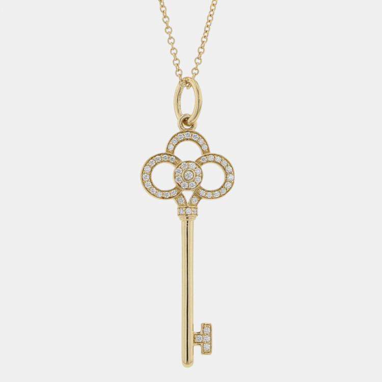 مملوكة مسبقًا Tiffany & Co. Crown Key Diamond 18K Yellow Gold Pendant Necklace