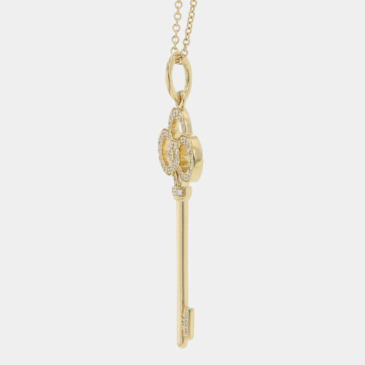 مملوكة مسبقًا Tiffany & Co. Crown Key Diamond 18K Yellow Gold Pendant Necklace