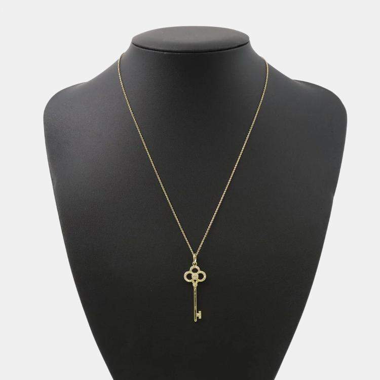 مملوكة مسبقًا Tiffany & Co. Crown Key Diamond 18K Yellow Gold Pendant Necklace