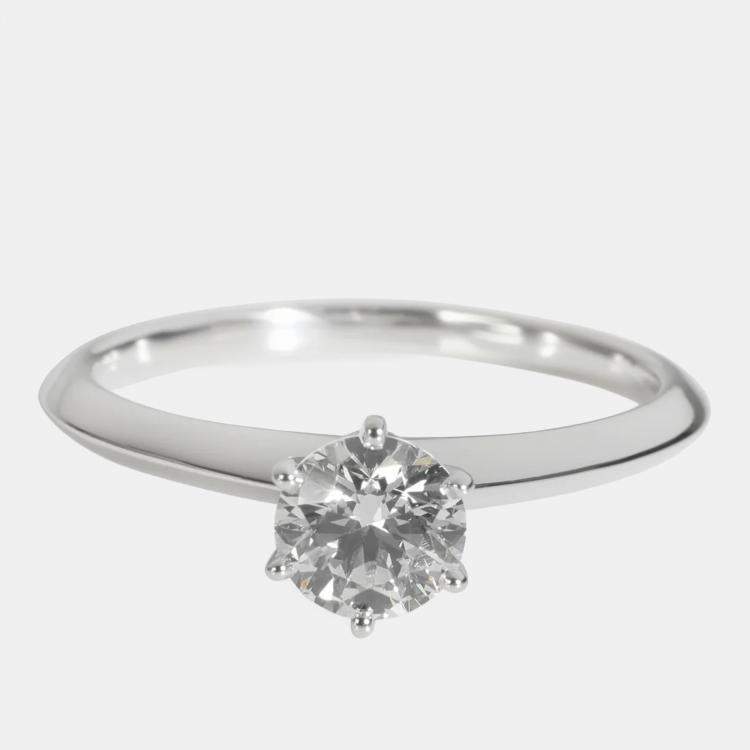 Pre Owned Tiffany & Co. Platinum 0.76 ct Round Brilliant Diamond Engagement Ring EU 58.5