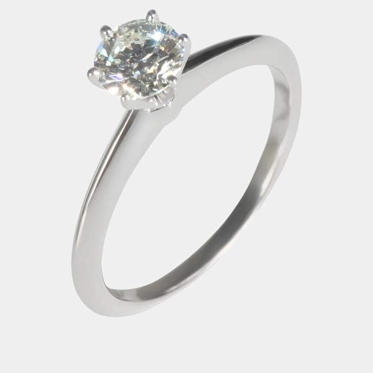 Pre Owned Tiffany & Co. Platinum 0.76 ct Round Brilliant Diamond Engagement Ring EU 58.5
