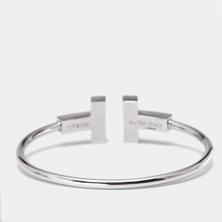 Pre Owned Tiffany & Co. T Wire Turquoise 18k White Gold Wide Bracelet