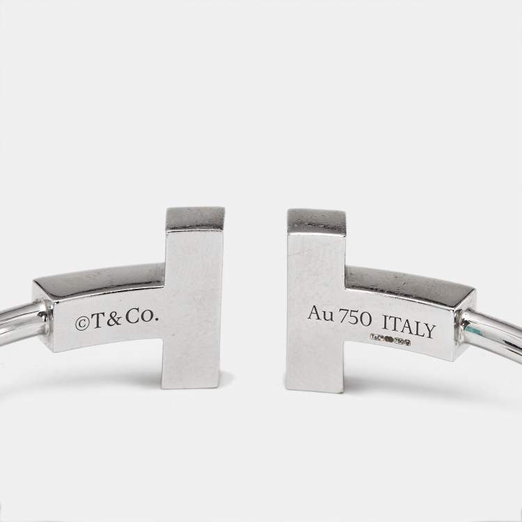 Pre Owned Tiffany & Co. T Wire Turquoise 18k White Gold Wide Bracelet