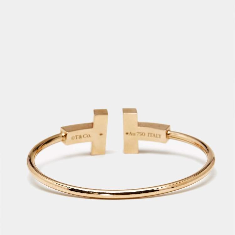 Pre Owned - Tiffany & Co. Tiffany T Mother of Pearl 18k Rose Gold Wide Bracelet