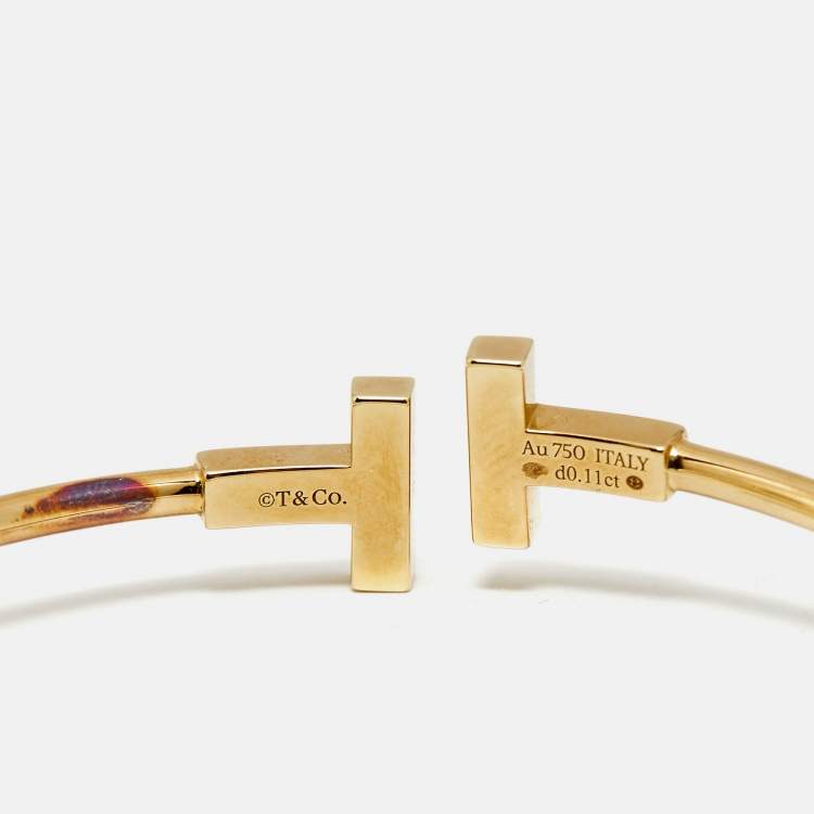 Pre Owned Tiffany & Co. Tiffany T Wire Turquoise Diamonds 18k Yellow Gold Bracelet