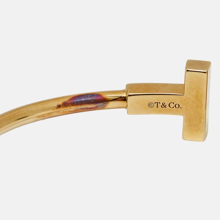 Pre Owned Tiffany & Co. Tiffany T Wire Turquoise Diamonds 18k Yellow Gold Bracelet