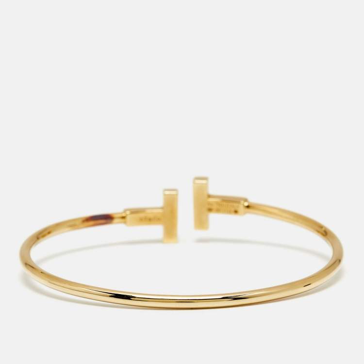 Pre Owned Tiffany & Co. Tiffany T Wire Turquoise Diamonds 18k Yellow Gold Bracelet