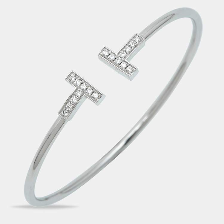 Pre Owned Tiffany & Co. Tiffany T Wire Diamonds 18k White Gold Bracelet