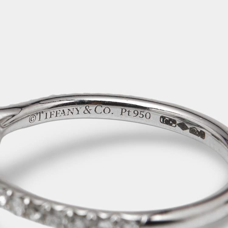 Pre Owned Tiffany & Co. Tiffany Soleste Emerald Diamonds Platinum Ring Size 51