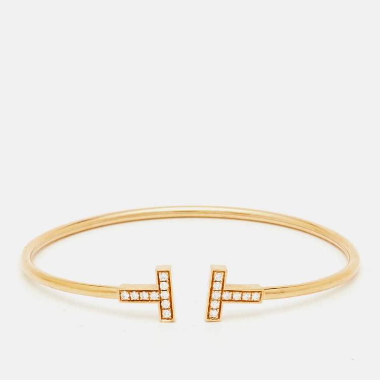 Pre Owned Tiffany & Co. T Wire Diamond 18k Rose Gold Bracelet 