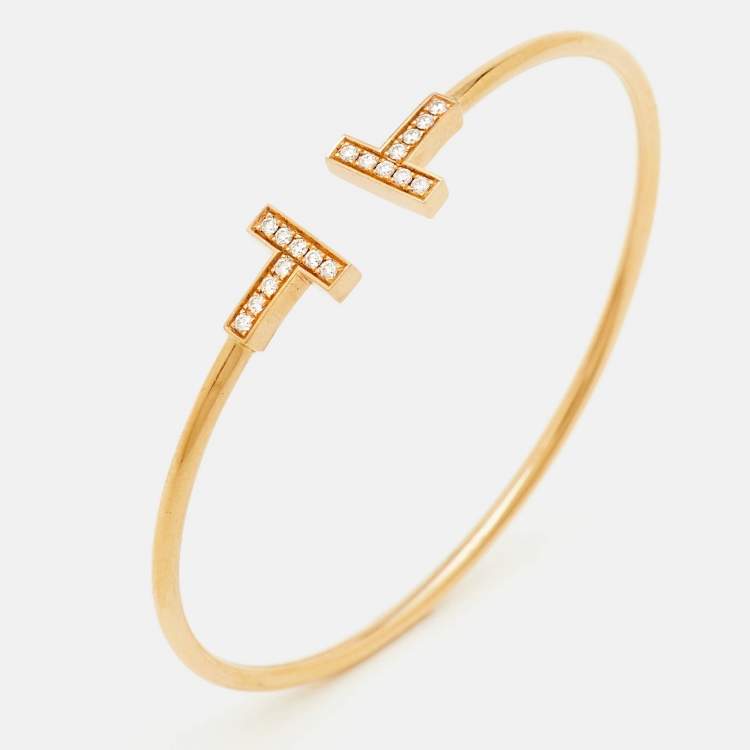Pre Owned Tiffany & Co. T Wire Diamond 18k Rose Gold Bracelet 