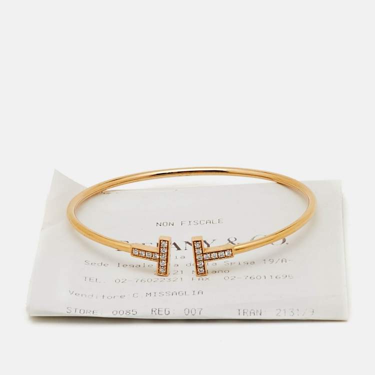 Pre Owned Tiffany & Co. T Wire Diamond 18k Rose Gold Bracelet 