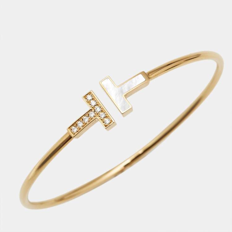Pre Owned Tiffany & Co. Tiffany T Diamond Mother of Pearl 18k Yellow Gold Bracelet