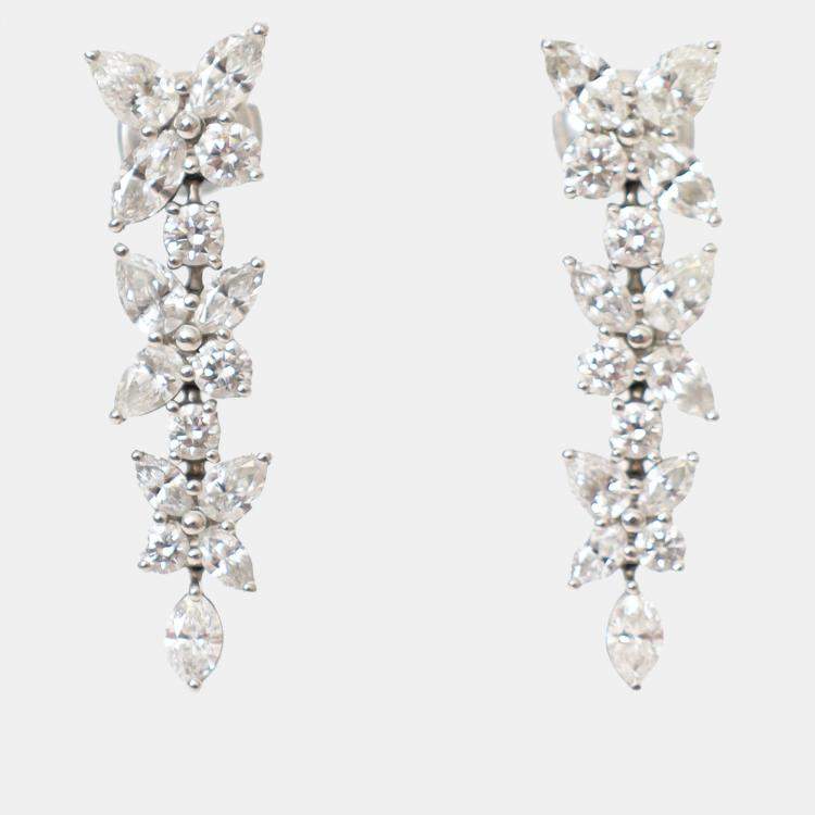 Pre Owned Tiffany & Co. Platinum Diamond Victoria Mixed Cluster Drop Earrings