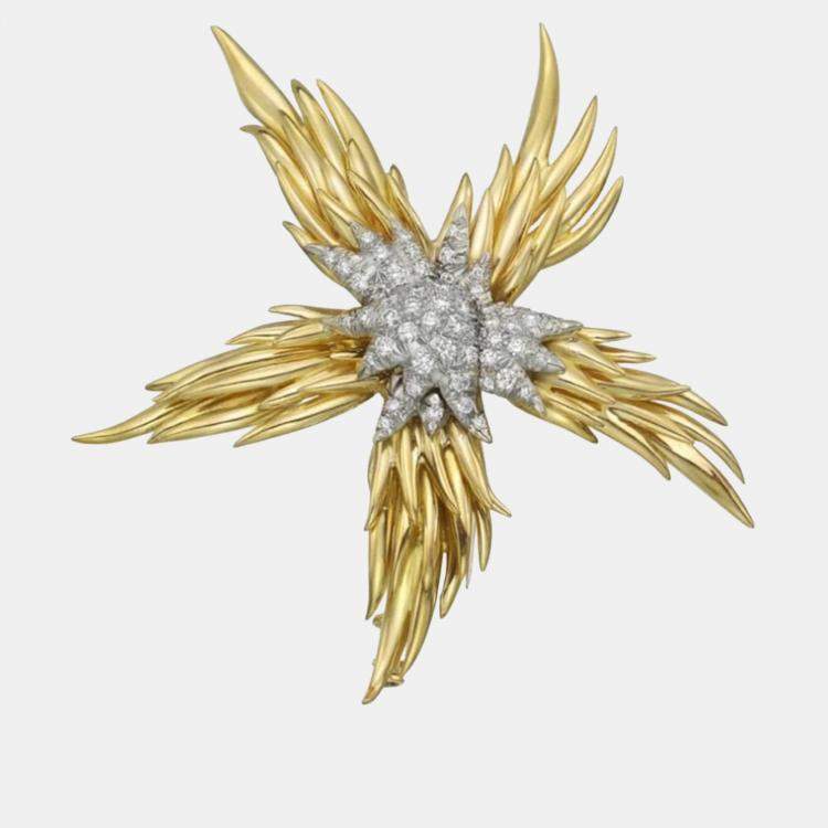 Pre Owned Tiffany & Co. Schlumberger Flame Brooch Yellow Gold Diamond