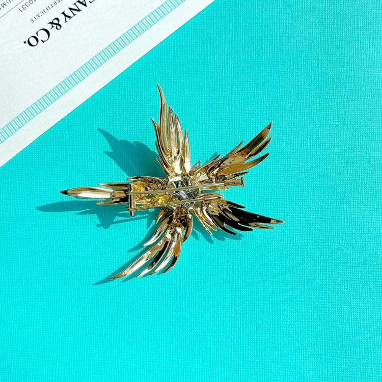 Pre Owned Tiffany & Co. Schlumberger Flame Brooch Yellow Gold Diamond