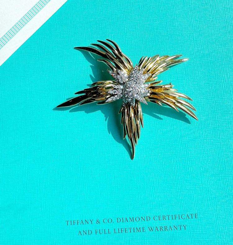 Pre Owned Tiffany & Co. Schlumberger Flame Brooch Yellow Gold Diamond