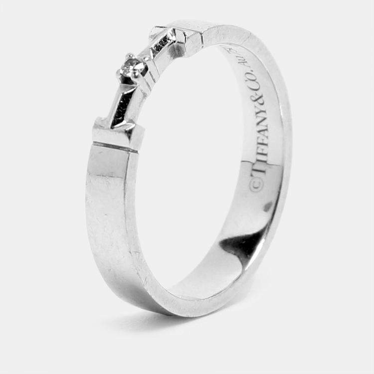 Pre Owned Tiffany & Co. 18k White Gold T True Ring Size 51