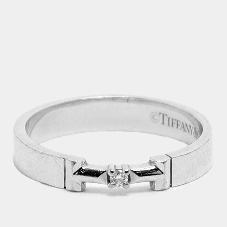 Pre Owned Tiffany & Co. 18k White Gold T True Ring Size 51