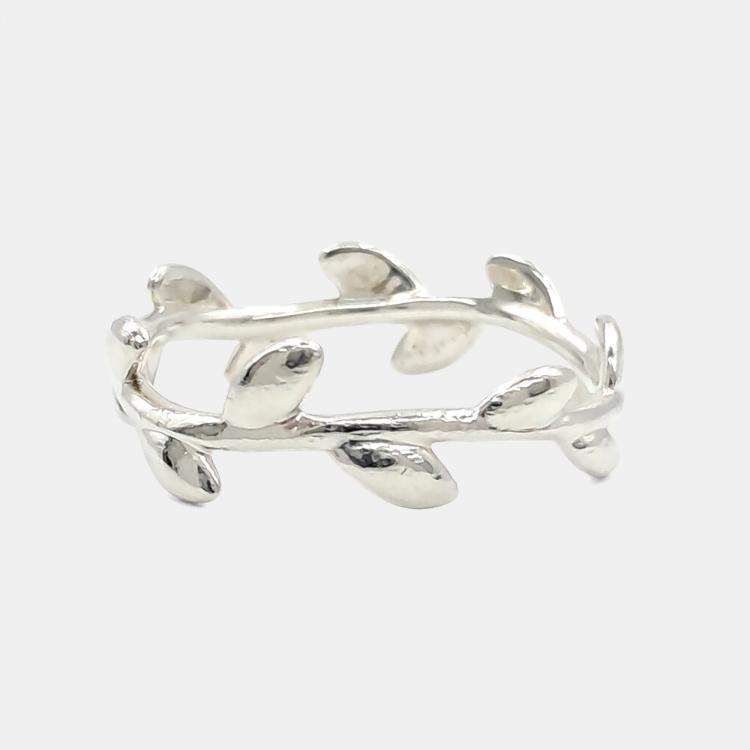 Pre Owned Tiffany & Co. Silver Olive Leaf Ring US 7.5