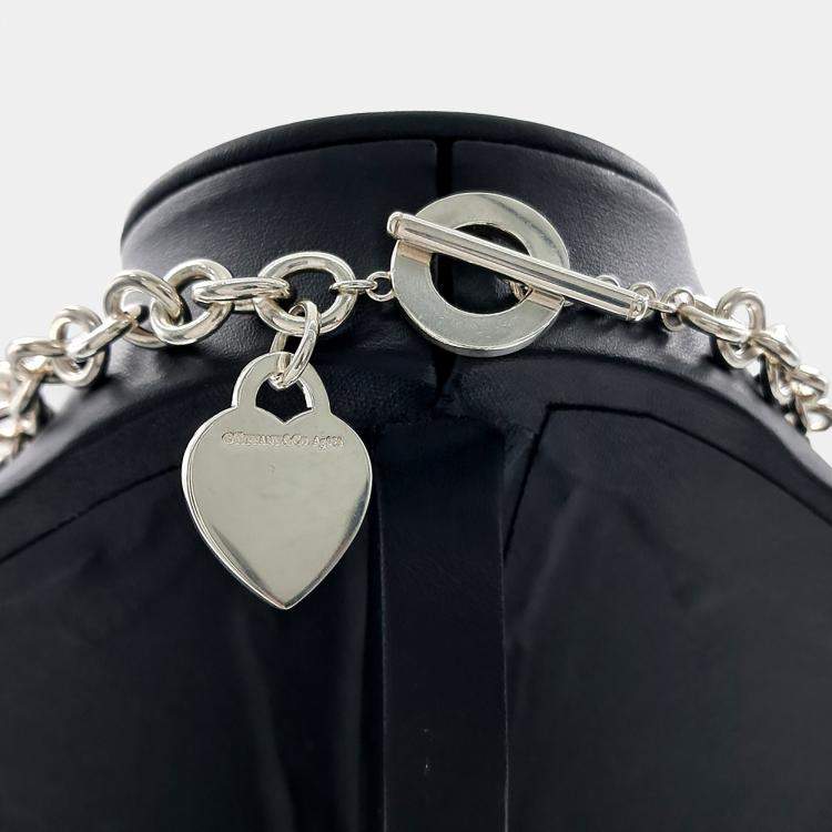 Pre Owned Tiffany & Co. Silver Diamond 1p Return-to Heart Tag Necklace