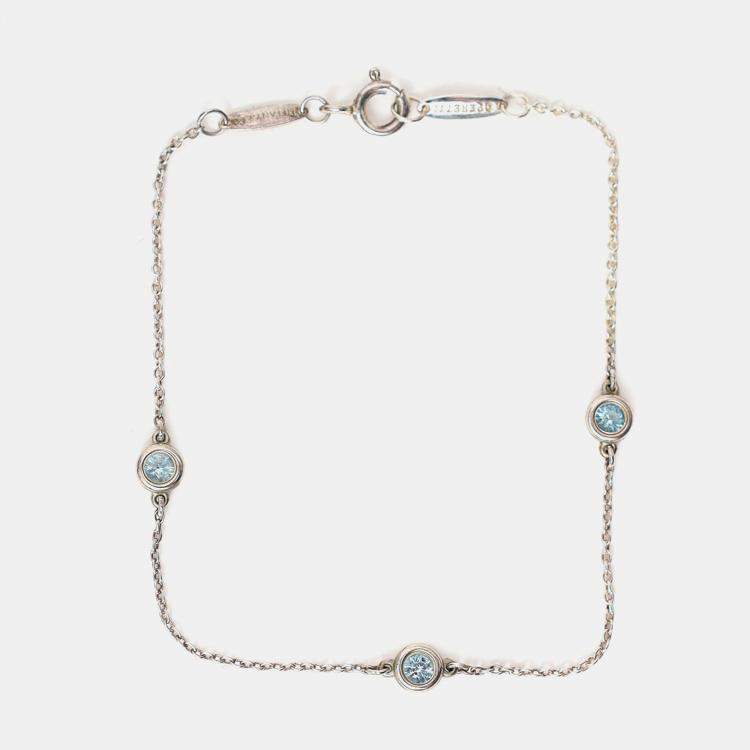 مملوكة مسبقًا Tiffany & Co. Elsa Peretti Diamonds by the Yard Sterling Silver Aquamarine Bracelet