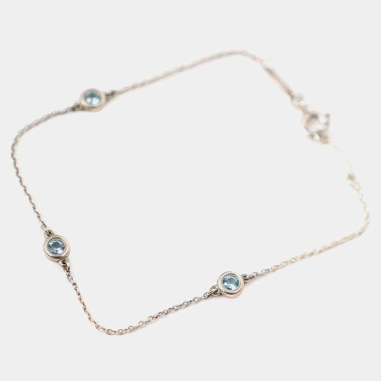 مملوكة مسبقًا Tiffany & Co. Elsa Peretti Diamonds by the Yard Sterling Silver Aquamarine Bracelet