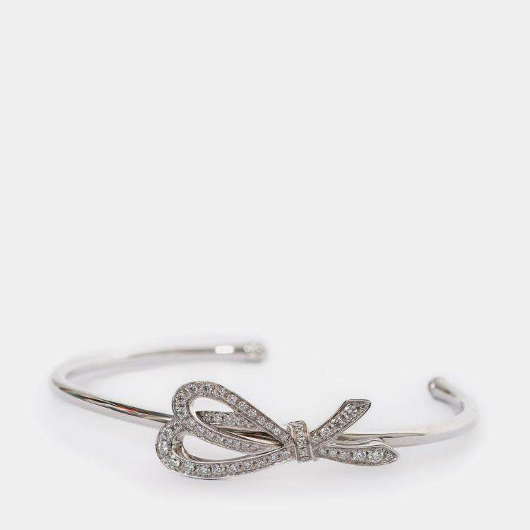 Pre Owned Tiffany & Co. Bow 18K White Gold and Diamond Cuff Bracelet