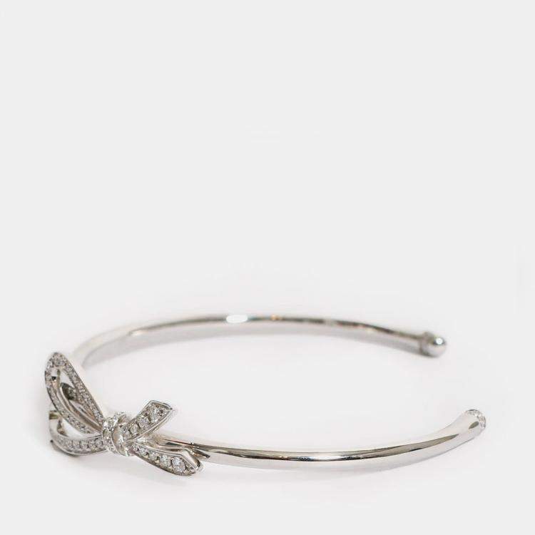 Pre Owned Tiffany & Co. Bow 18K White Gold and Diamond Cuff Bracelet