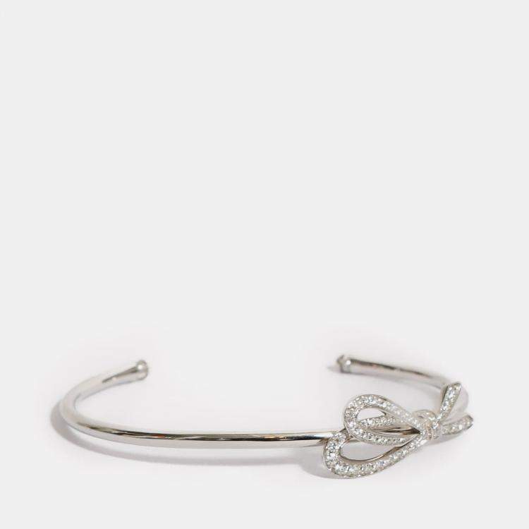 Pre Owned Tiffany & Co. Bow 18K White Gold and Diamond Cuff Bracelet