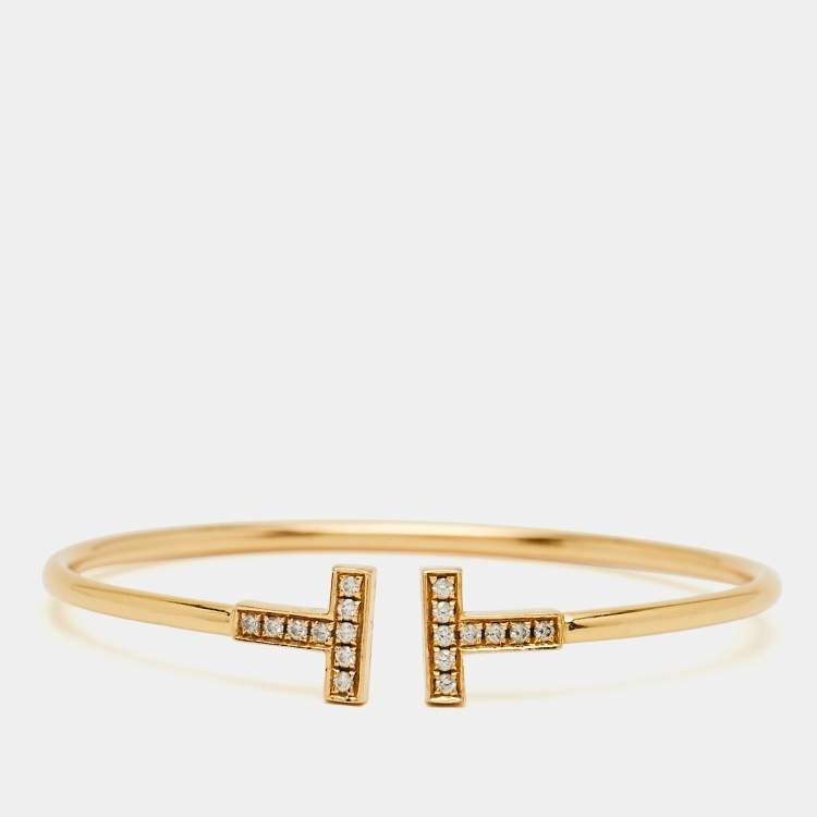 Pre Owned Tiffany & Co. T Wire Diamond 18K Yellow Gold Bracelet