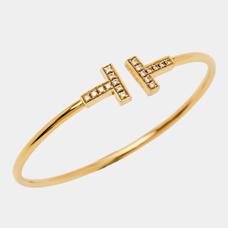 Pre Owned Tiffany & Co. T Wire Diamond 18K Yellow Gold Bracelet