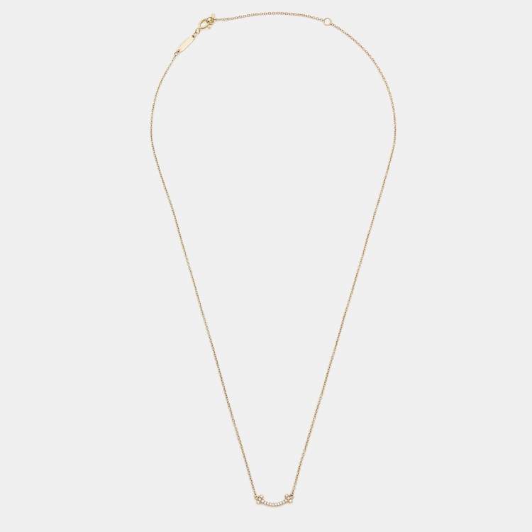 Pre Owned Tiffany & Co. T Smile Diamonds 18k Rose Gold Mini Model Necklace