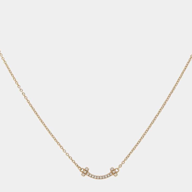 Pre Owned Tiffany & Co. T Smile Diamonds 18k Rose Gold Mini Model Necklace