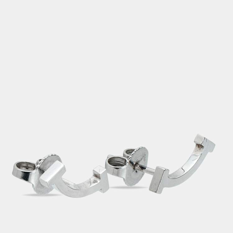 Pre Owned Tiffany & Co. Tiffany T Smile 18K White Gold Stud Earrings