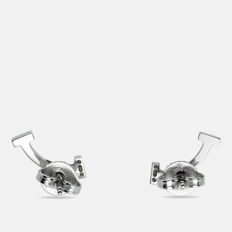 Pre Owned Tiffany & Co. Tiffany T Smile 18K White Gold Stud Earrings