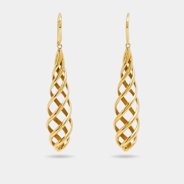 Pre Owned Tiffany & Co. Paloma Picasso Venezia Luce Spiral 18k Yellow Gold  Drop Earrings