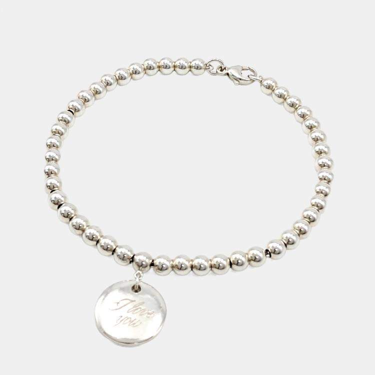 Pre Owned Tiffany Silver I Love You Note Bead Bracelet