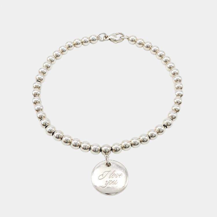 Pre Owned Tiffany Silver I Love You Note Bead Bracelet