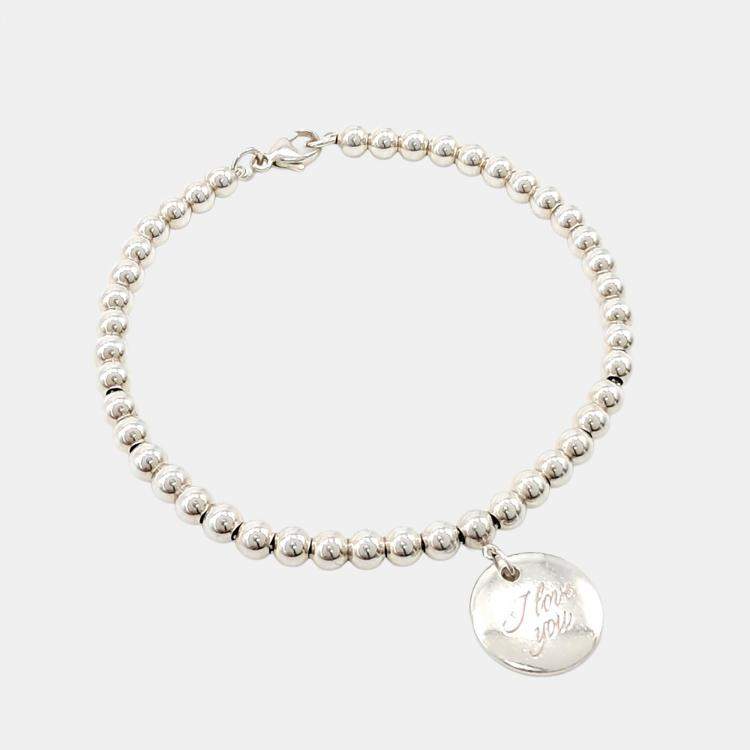 Pre Owned Tiffany Silver I Love You Note Bead Bracelet