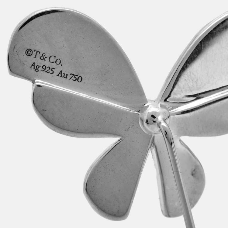 Pre Owned Tiffany & Co. Return to Tiffany Love Bugs Butterfly 18k Two-Tone Gold Sterling Silver Pin Brooch